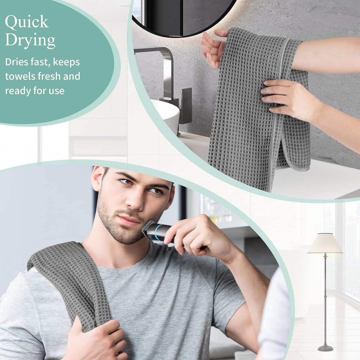Microfiber Waffle Hand Towels, 4 Pieces, Soft, Absorbent, Fast Drying, Lint Free 430 GSM (16''x26''/40.64cm x 66.04cm)
