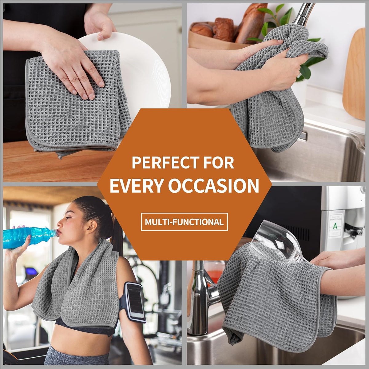 Microfiber Waffle Hand Towels, 4 Pieces, Soft, Absorbent, Fast Drying, Lint Free 430 GSM (16''x26''/40.64cm x 66.04cm)