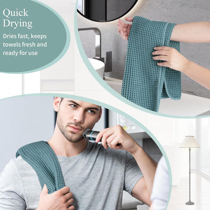 Microfiber Waffle Hand Towels, 4 Pieces, Soft, Absorbent, Fast Drying, Lint Free 430 GSM (16''x26''/40.64cm x 66.04cm)