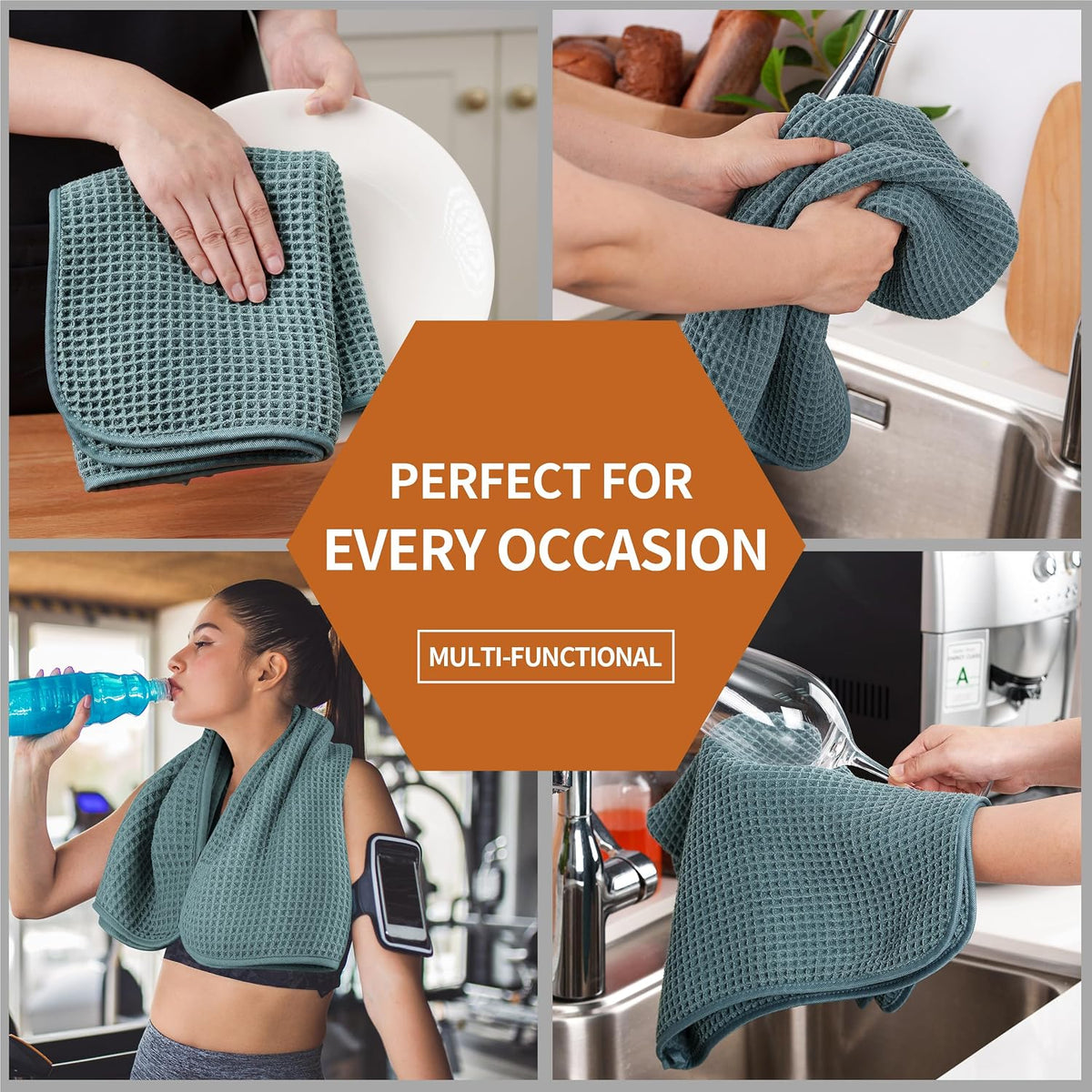 Microfiber Waffle Hand Towels, 4 Pieces, Soft, Absorbent, Fast Drying, Lint Free 430 GSM (16''x26''/40.64cm x 66.04cm)