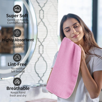 Microfiber Waffle Hand Towels, 4 Pieces, Soft, Absorbent, Fast Drying, Lint Free 430 GSM (16''x26''/40.64cm x 66.04cm)