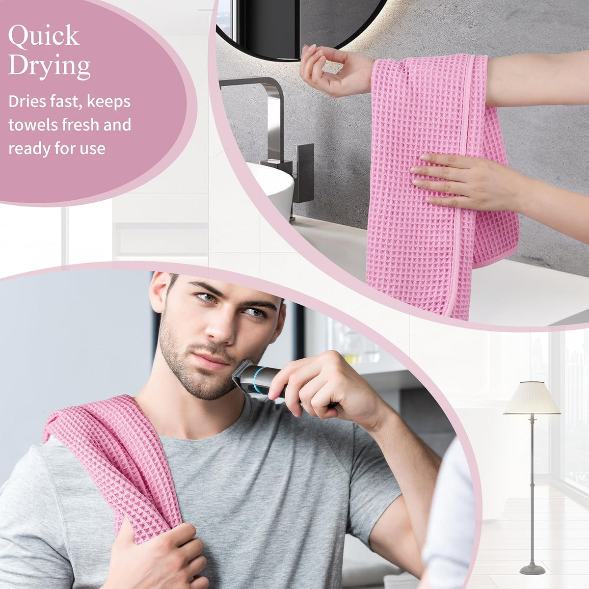 Microfiber Waffle Hand Towels, 4 Pieces, Soft, Absorbent, Fast Drying, Lint Free 430 GSM (16''x26''/40.64cm x 66.04cm)