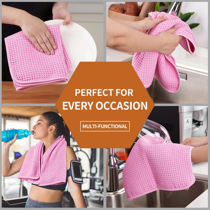 Microfiber Waffle Hand Towels, 4 Pieces, Soft, Absorbent, Fast Drying, Lint Free 430 GSM (16''x26''/40.64cm x 66.04cm)