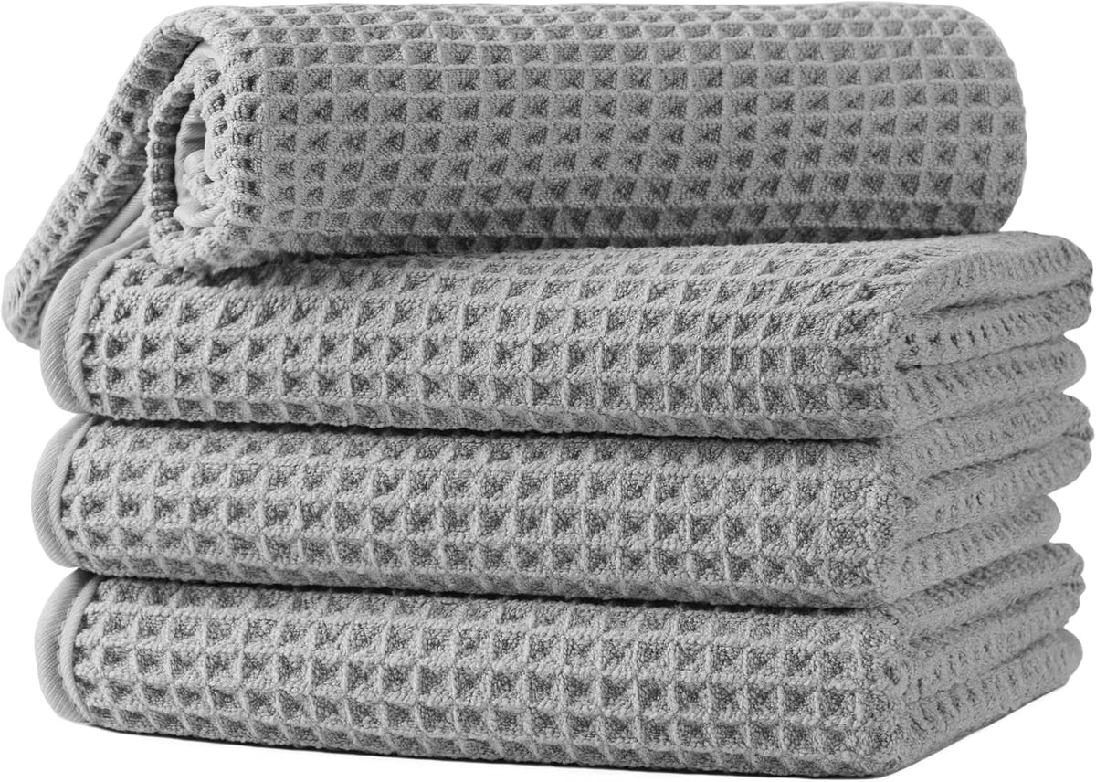 Microfiber Waffle Hand Towels, 4 Pieces, Soft, Absorbent, Fast Drying, Lint Free 430 GSM (16''x26''/40.64cm x 66.04cm)