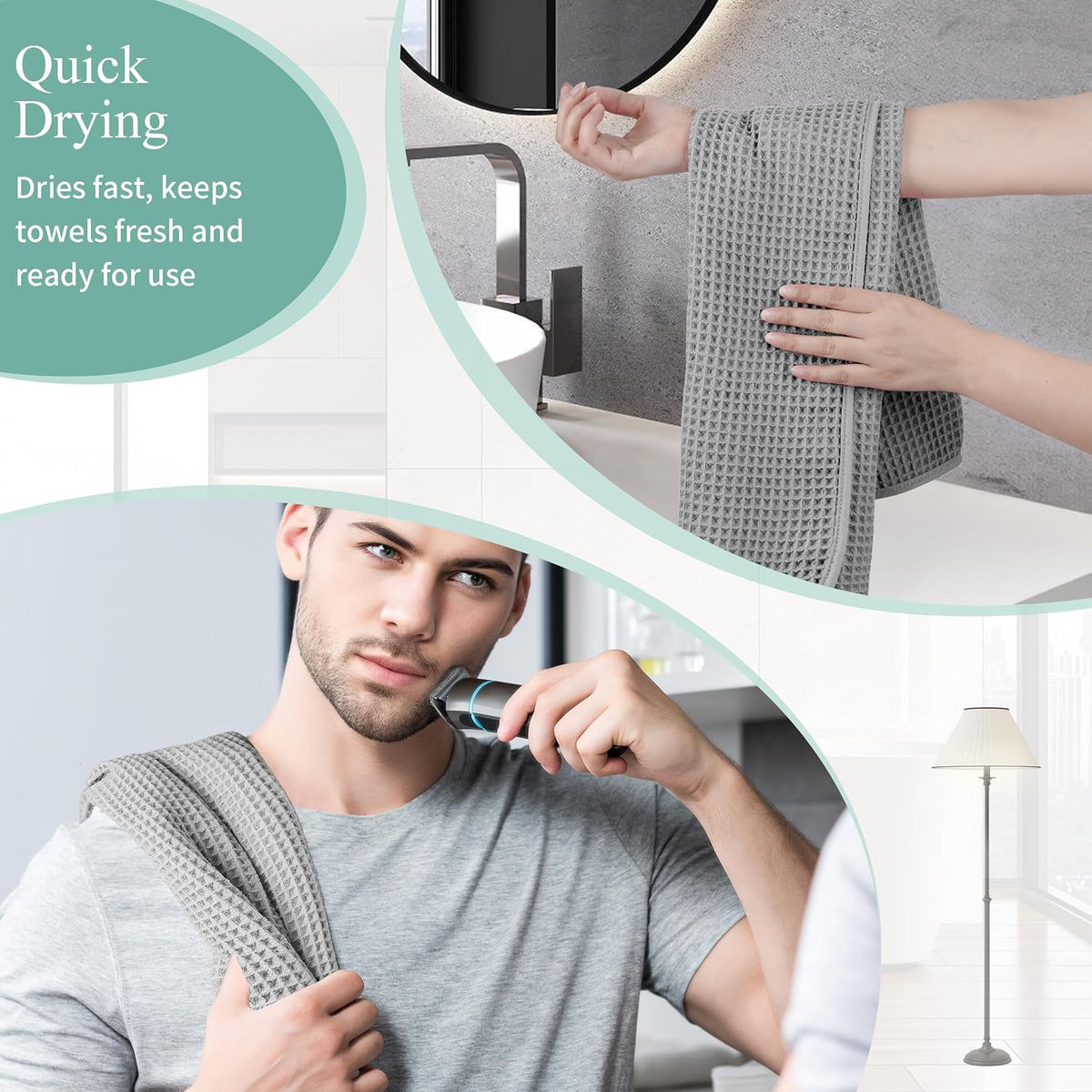 Microfiber Waffle Hand Towels, 4 Pieces, Soft, Absorbent, Fast Drying, Lint Free 430 GSM (16''x26''/40.64cm x 66.04cm)