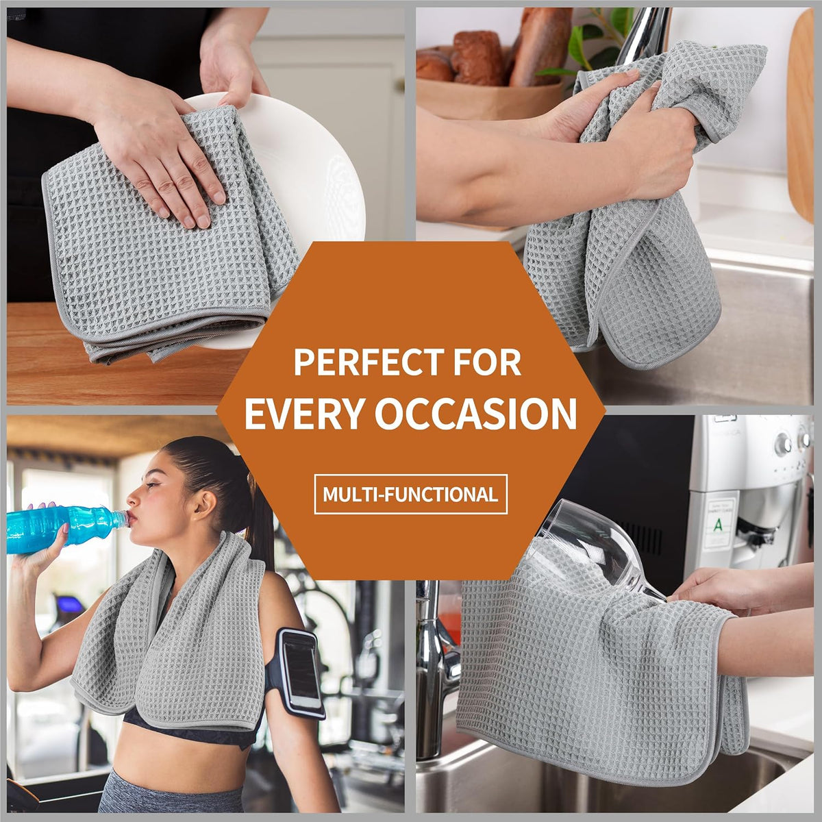 Microfiber Waffle Hand Towels, 4 Pieces, Soft, Absorbent, Fast Drying, Lint Free 430 GSM (16''x26''/40.64cm x 66.04cm)