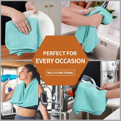 Microfiber Waffle Hand Towels, 4 Pieces, Soft, Absorbent, Fast Drying, Lint Free 430 GSM (16''x26''/40.64cm x 66.04cm)