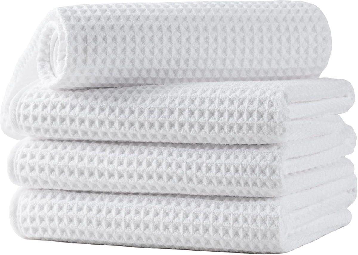 Microfiber Waffle Hand Towels, 4 Pieces, Soft, Absorbent, Fast Drying, Lint Free 430 GSM (16''x26''/40.64cm x 66.04cm)