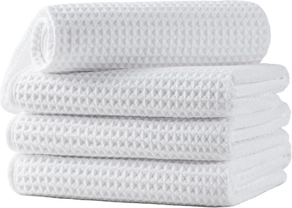 Microfiber Waffle Hand Towels, 4 Pieces, Soft, Absorbent, Fast Drying, Lint Free 430 GSM (16''x26''/40.64cm x 66.04cm)