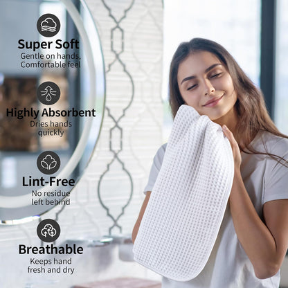 Microfiber Waffle Hand Towels, 4 Pieces, Soft, Absorbent, Fast Drying, Lint Free 430 GSM (16''x26''/40.64cm x 66.04cm)