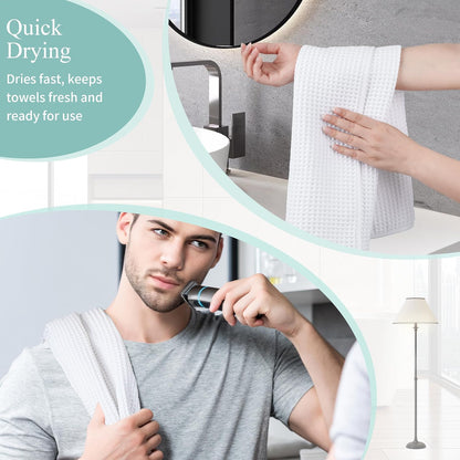 Microfiber Waffle Hand Towels, 4 Pieces, Soft, Absorbent, Fast Drying, Lint Free 430 GSM (16''x26''/40.64cm x 66.04cm)