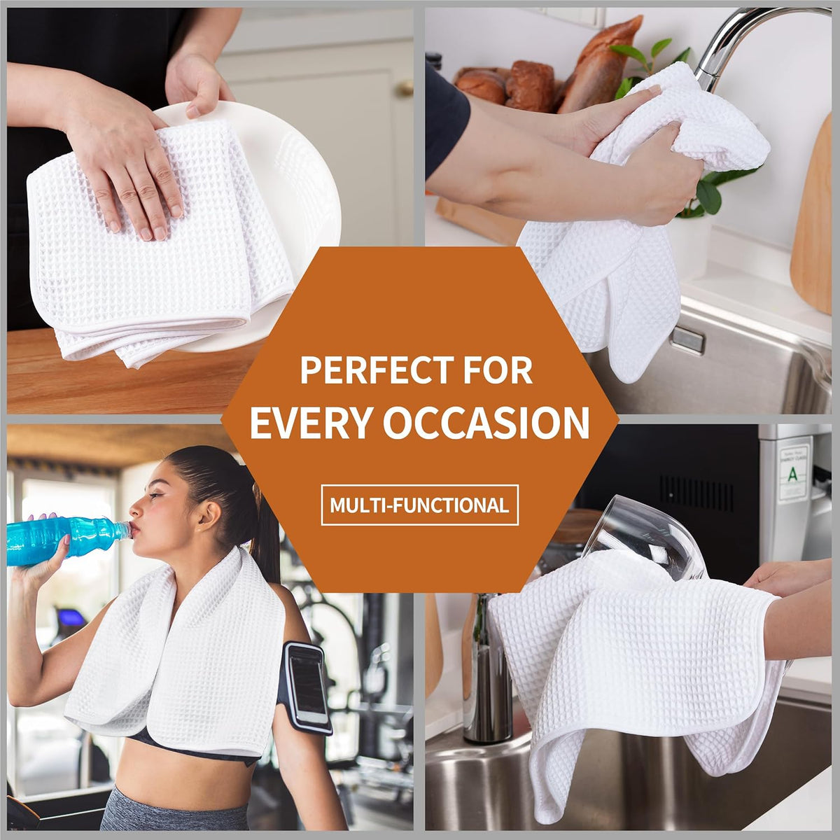 Microfiber Waffle Hand Towels, 4 Pieces, Soft, Absorbent, Fast Drying, Lint Free 430 GSM (16''x26''/40.64cm x 66.04cm)