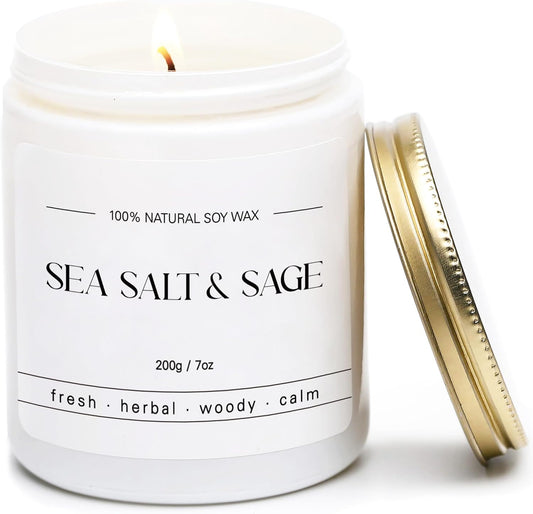 Sea Salt Sage Scented Candle, Ocean Scent Candle, Coastal Gifts, 7oz | Fresh Coastal Fragrance for Spa-like Relaxation, Home Decor, Self-care Moments, Thoughtful Everyday Gifting
