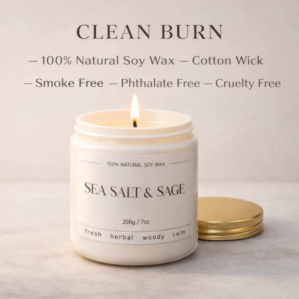 Sea Salt Sage Scented Candle, Ocean Scent Candle, Coastal Gifts, 7oz | Fresh Coastal Fragrance for Spa-like Relaxation, Home Decor, Self-care Moments, Thoughtful Everyday Gifting