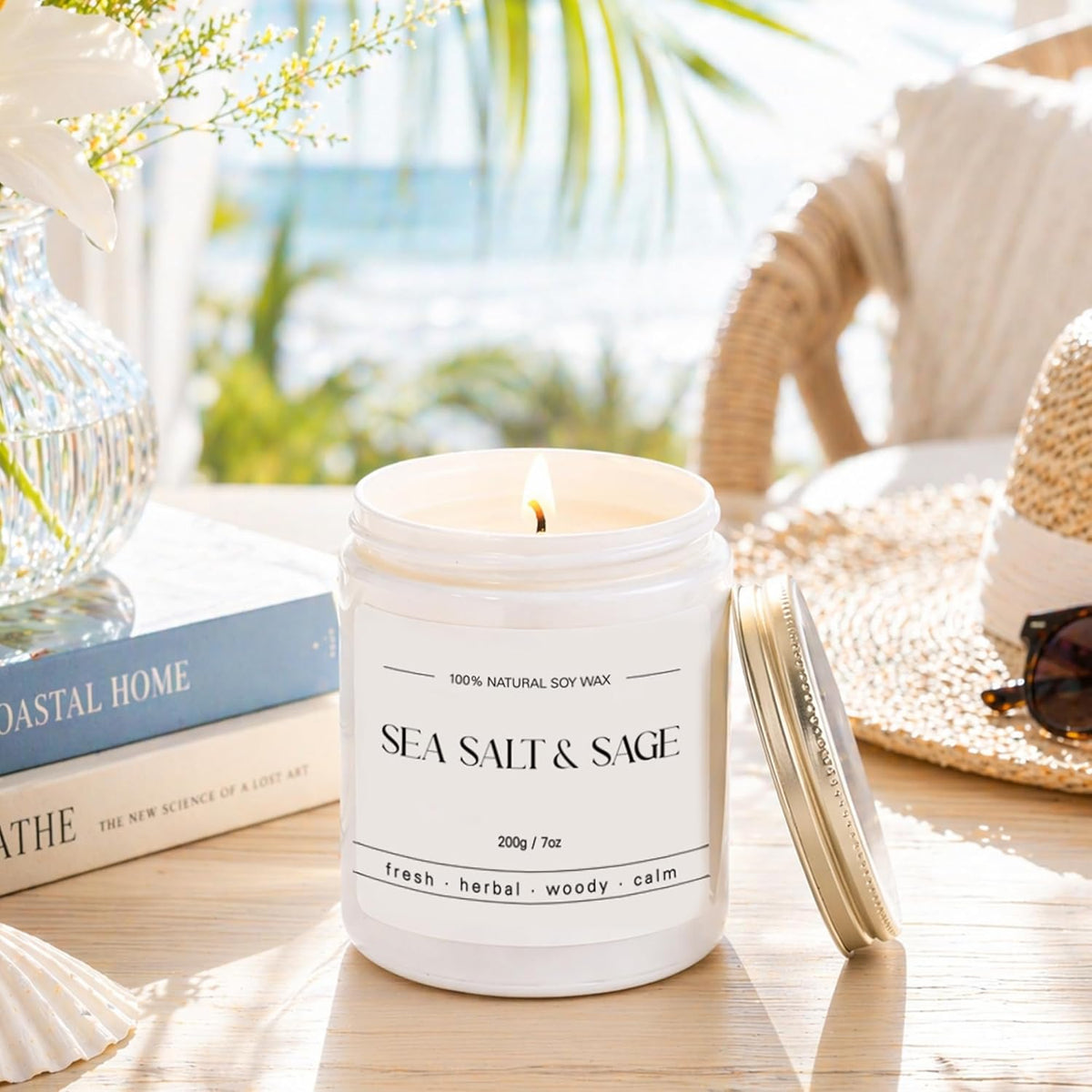 Sea Salt Sage Scented Candle, Ocean Scent Candle, Coastal Gifts, 7oz | Fresh Coastal Fragrance for Spa-like Relaxation, Home Decor, Self-care Moments, Thoughtful Everyday Gifting