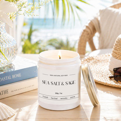 Sea Salt Sage Scented Candle, Ocean Scent Candle, Coastal Gifts, 7oz | Fresh Coastal Fragrance for Spa-like Relaxation, Home Decor, Self-care Moments, Thoughtful Everyday Gifting