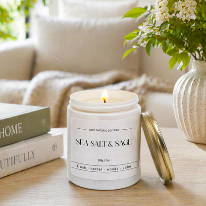 Sea Salt Sage Scented Candle, Ocean Scent Candle, Coastal Gifts, 7oz | Fresh Coastal Fragrance for Spa-like Relaxation, Home Decor, Self-care Moments, Thoughtful Everyday Gifting
