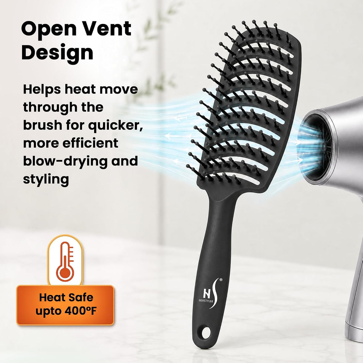 Vented Hair Brush - Soft Bristle Detangler for Faster Blow Drying