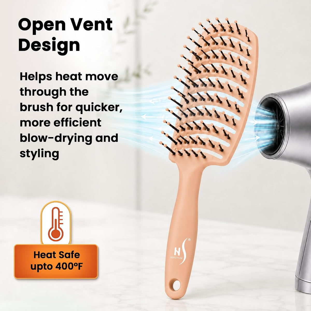Vented Hair Brush - Soft Bristle Detangler for Faster Blow Drying