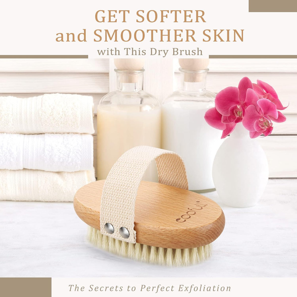 Dry Brush, Body Exfoliating Scrubber, Bath Shower Brushes for Improve Circulation, Cellulite and Lymphatic Remover