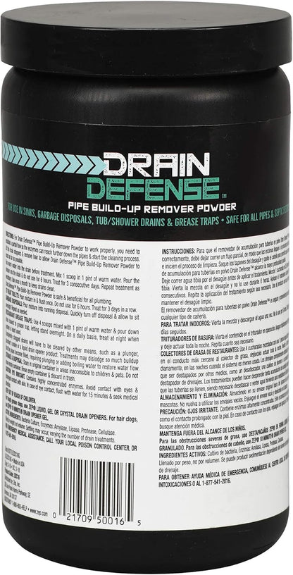 Drain Defense Enzymatic Drain Cleaner Powder - 18 Ounces - ZDC16 - Safe for Pipes and Septic Systems, white