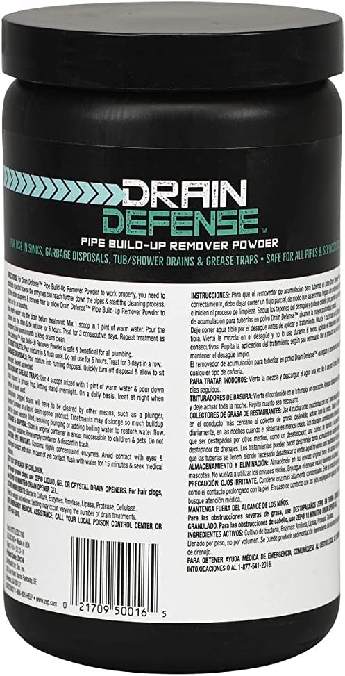 Drain Defense Enzymatic Drain Cleaner Powder - 18 Ounces - ZDC16 - Safe for Pipes and Septic Systems, white