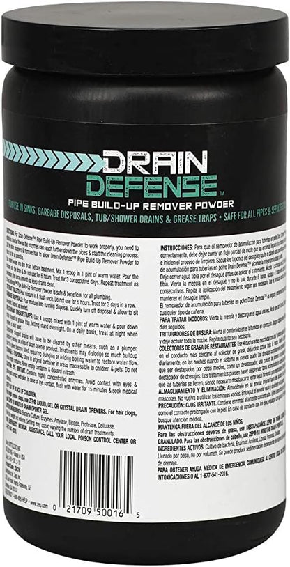Drain Defense Enzymatic Drain Cleaner Powder - 18 Ounces - ZDC16 - Safe for Pipes and Septic Systems, white