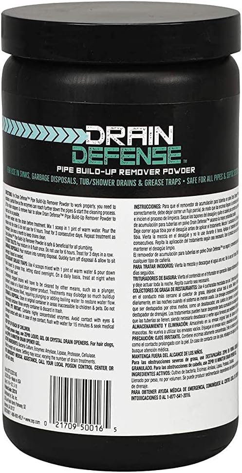 Drain Defense Enzymatic Drain Cleaner Powder - 18 Ounces - ZDC16 - Safe for Pipes and Septic Systems, white