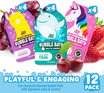 ® Magical Kids Bubble Bath, Variety 12 Pack | Creates Colorful Water & Tons of Bath Bubbles | Nontoxic | Character-Themed Bubble Bath for Kids | Green, Blue & Orange Bath Colors