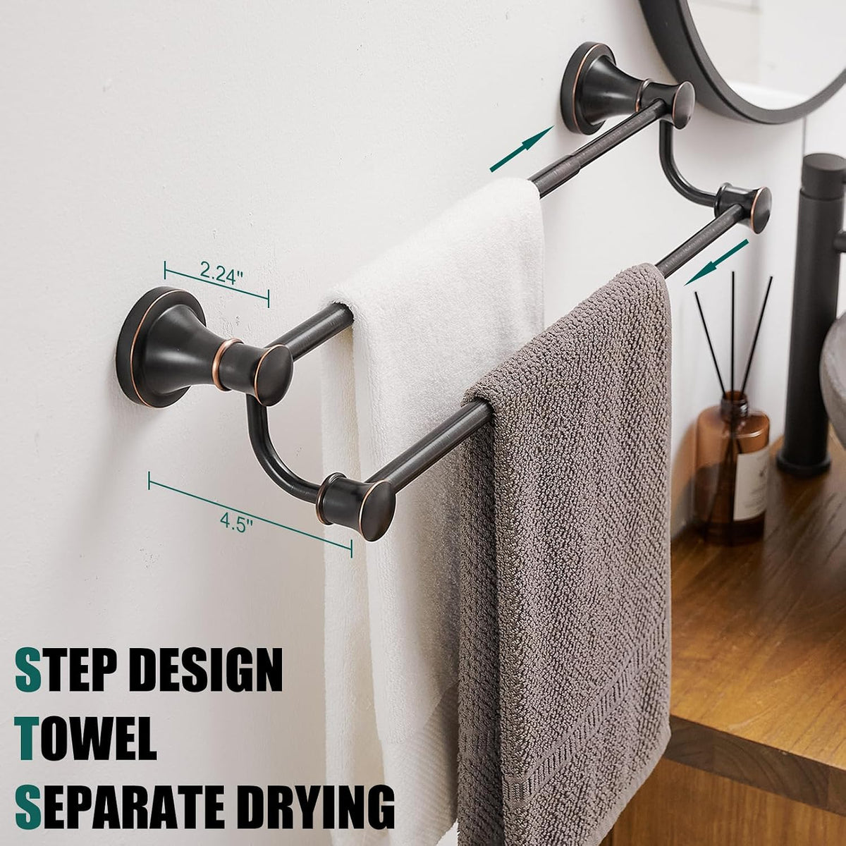 Adjustable Retractable 15-27 Inches Stainless Steel Bathroom Towel Bar, Bathroom Accessories Bath Hotel Double Towel Bar Rod Hanger Wall Mounted Towel Holder Towel Rack, Oil Rubbed Bronze