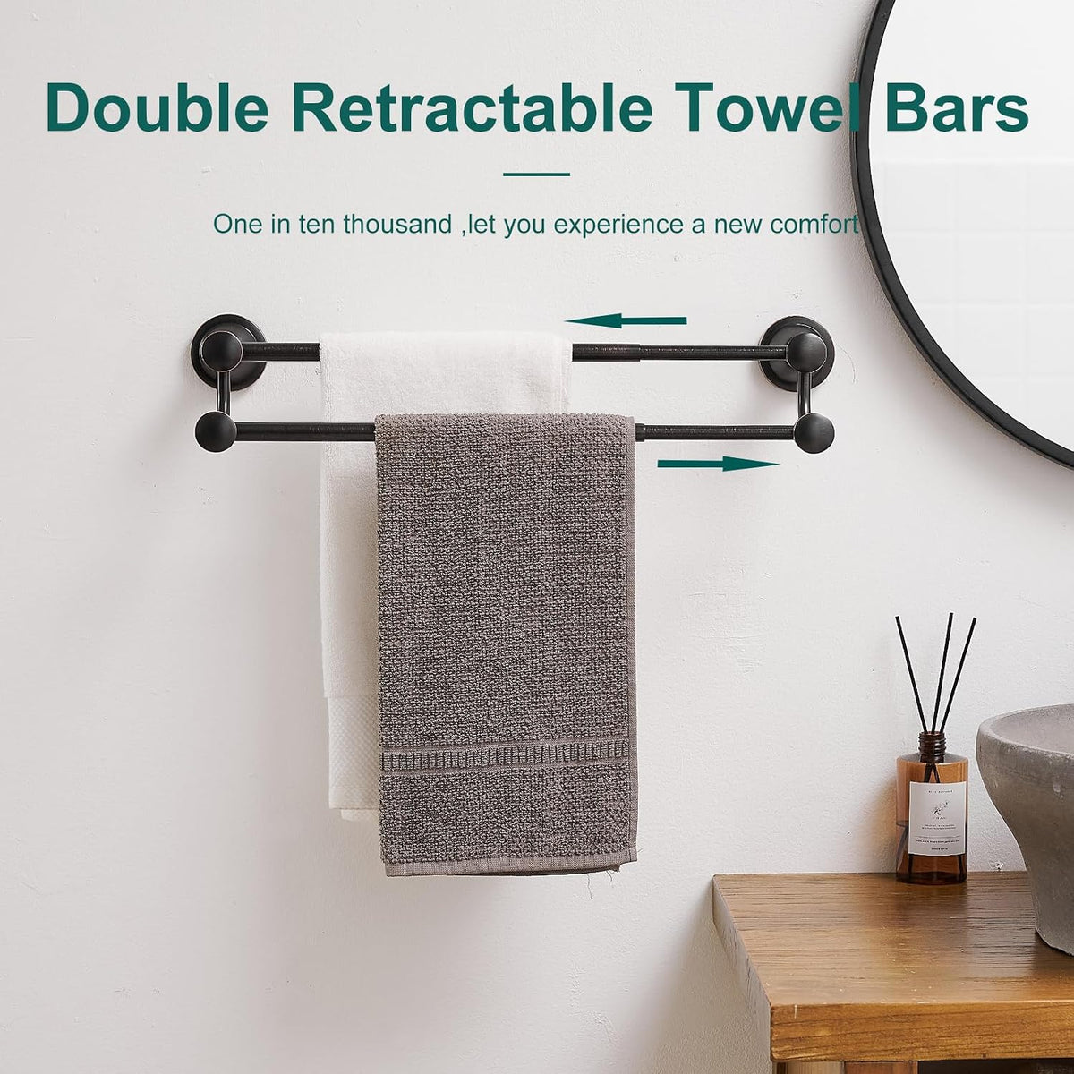 Adjustable Retractable 15-27 Inches Stainless Steel Bathroom Towel Bar, Bathroom Accessories Bath Hotel Double Towel Bar Rod Hanger Wall Mounted Towel Holder Towel Rack, Oil Rubbed Bronze