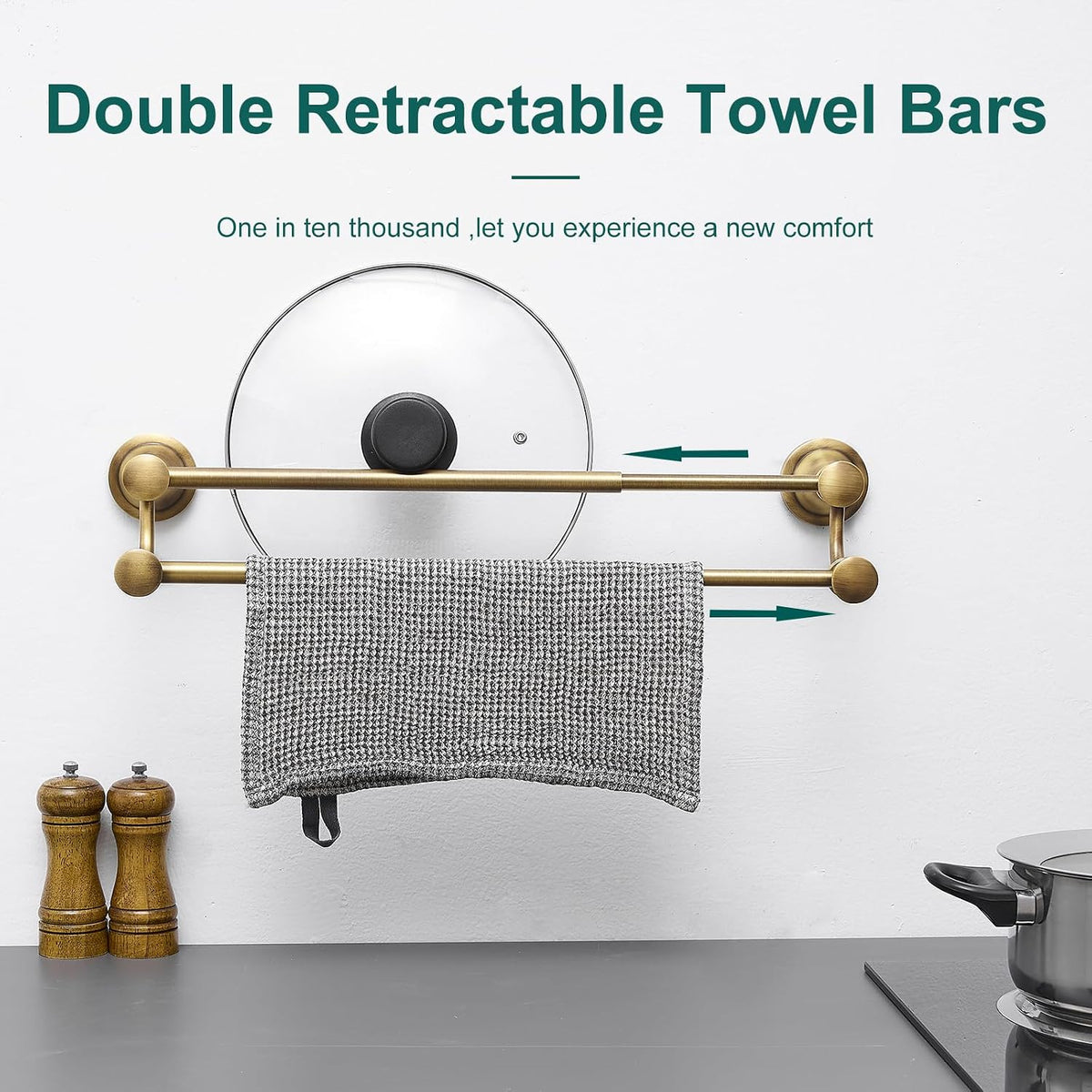 Adjustable Retractable 15-27 Inches Stainless Steel Bathroom Towel Bar, Bathroom Accessories Bath Hotel Double Towel Bar Rod Hanger Wall Mounted Towel Holder Towel Rack, Oil Rubbed Bronze
