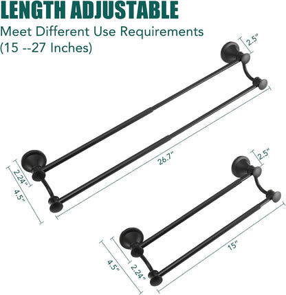 Adjustable Retractable 15-27 Inches Stainless Steel Bathroom Towel Bar, Bathroom Accessories Bath Hotel Double Towel Bar Rod Hanger Wall Mounted Towel Holder Towel Rack, Oil Rubbed Bronze
