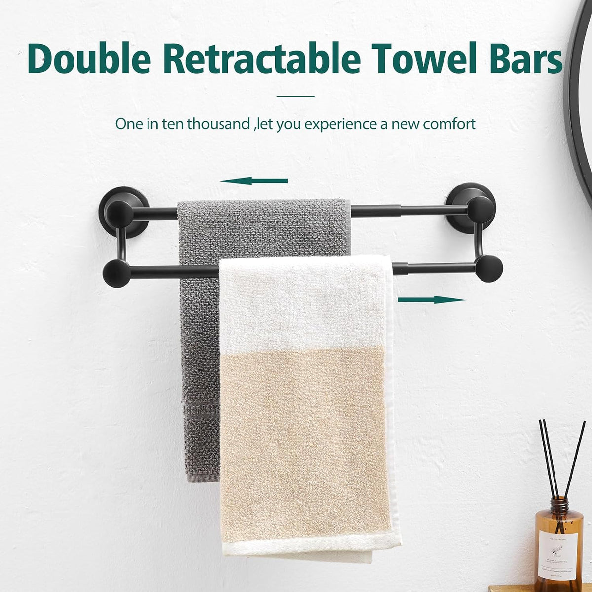 Adjustable Retractable 15-27 Inches Stainless Steel Bathroom Towel Bar, Bathroom Accessories Bath Hotel Double Towel Bar Rod Hanger Wall Mounted Towel Holder Towel Rack, Oil Rubbed Bronze