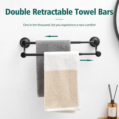 Adjustable Retractable 15-27 Inches Stainless Steel Bathroom Towel Bar, Bathroom Accessories Bath Hotel Double Towel Bar Rod Hanger Wall Mounted Towel Holder Towel Rack, Oil Rubbed Bronze