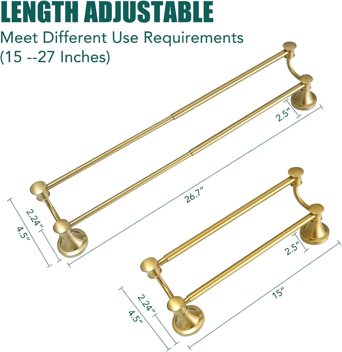 Adjustable Retractable 15-27 Inches Stainless Steel Bathroom Towel Bar, Bathroom Accessories Bath Hotel Double Towel Bar Rod Hanger Wall Mounted Towel Holder Towel Rack, Oil Rubbed Bronze