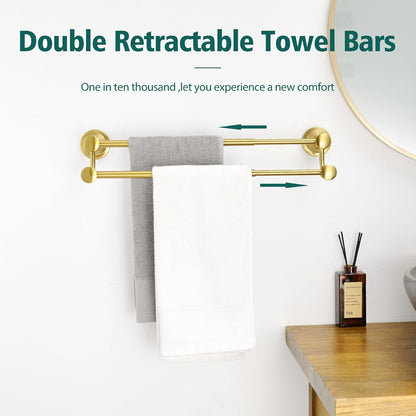 Adjustable Retractable 15-27 Inches Stainless Steel Bathroom Towel Bar, Bathroom Accessories Bath Hotel Double Towel Bar Rod Hanger Wall Mounted Towel Holder Towel Rack, Oil Rubbed Bronze