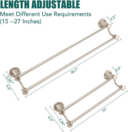 Adjustable Retractable 15-27 Inches Stainless Steel Bathroom Towel Bar, Bathroom Accessories Bath Hotel Double Towel Bar Rod Hanger Wall Mounted Towel Holder Towel Rack, Oil Rubbed Bronze
