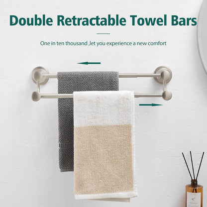 Adjustable Retractable 15-27 Inches Stainless Steel Bathroom Towel Bar, Bathroom Accessories Bath Hotel Double Towel Bar Rod Hanger Wall Mounted Towel Holder Towel Rack, Oil Rubbed Bronze