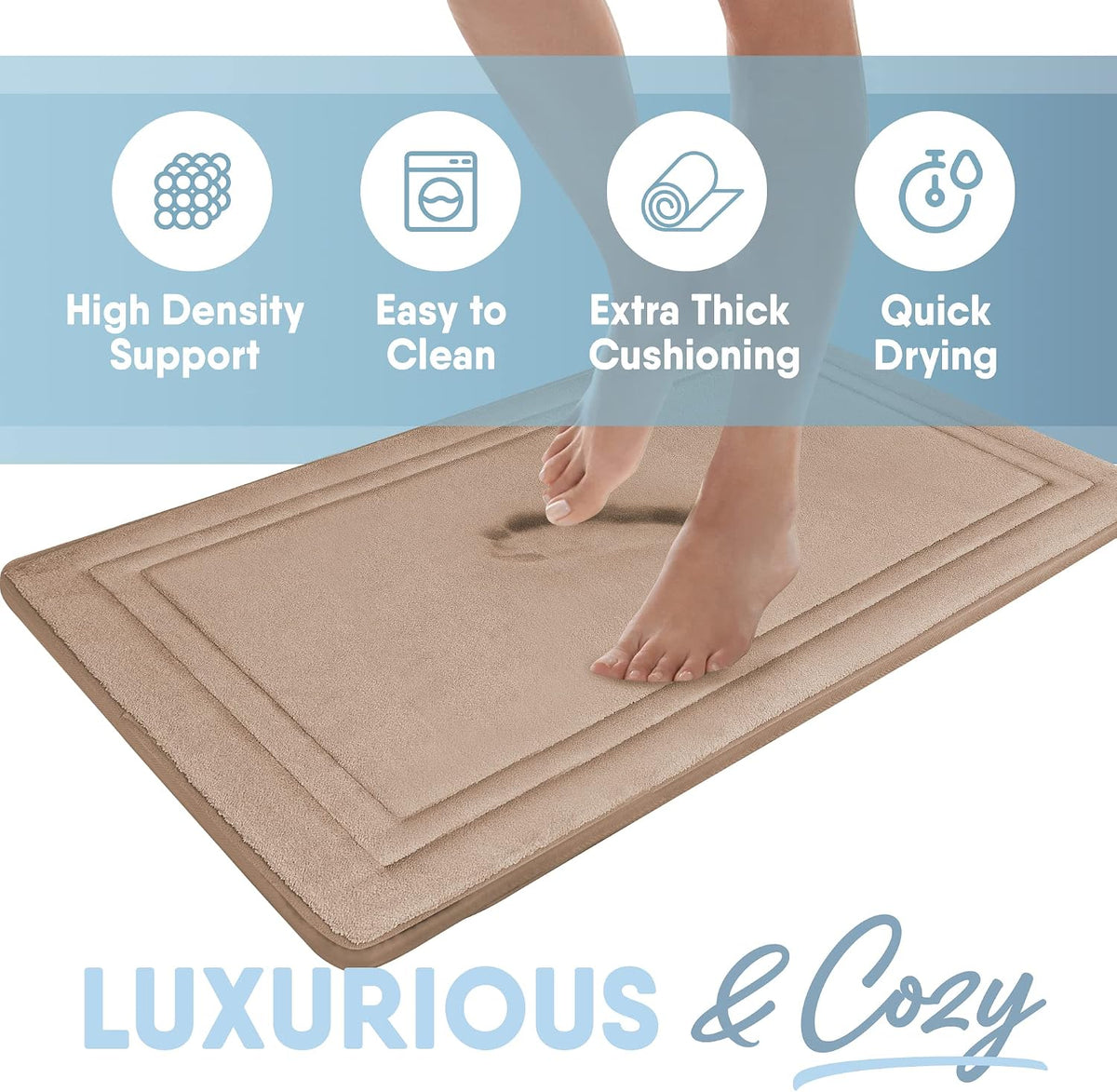 Quick Drying Memory Foam Framed Bath Mat with GripTex Skid-Resistant Base, 17x24, Linen
