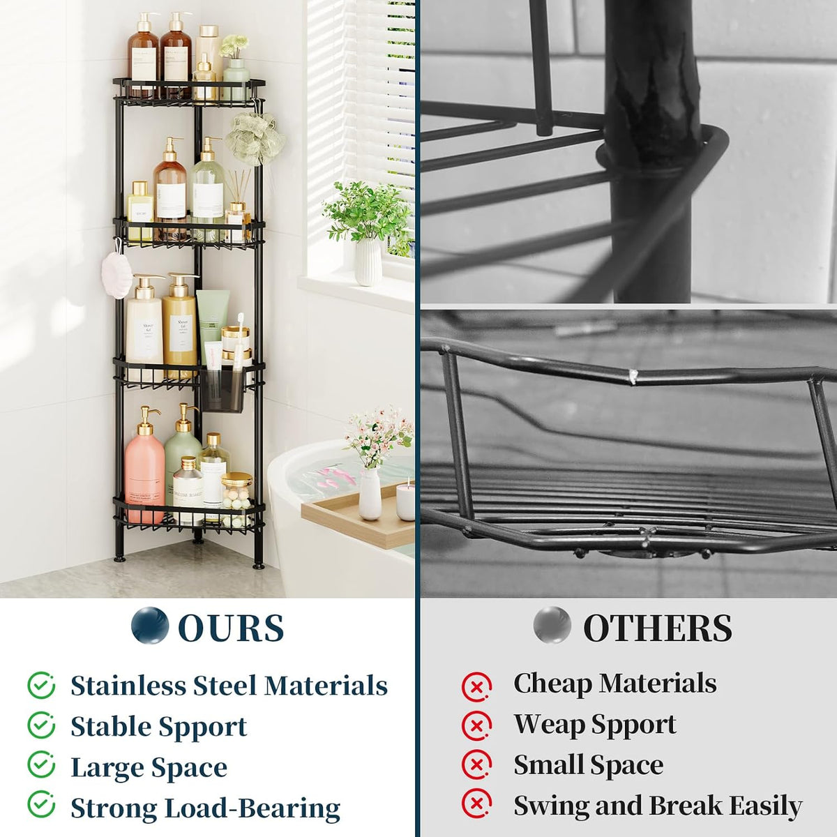Corner Shower Caddy Stand - Rustproof Bathroom Organizer&Storage