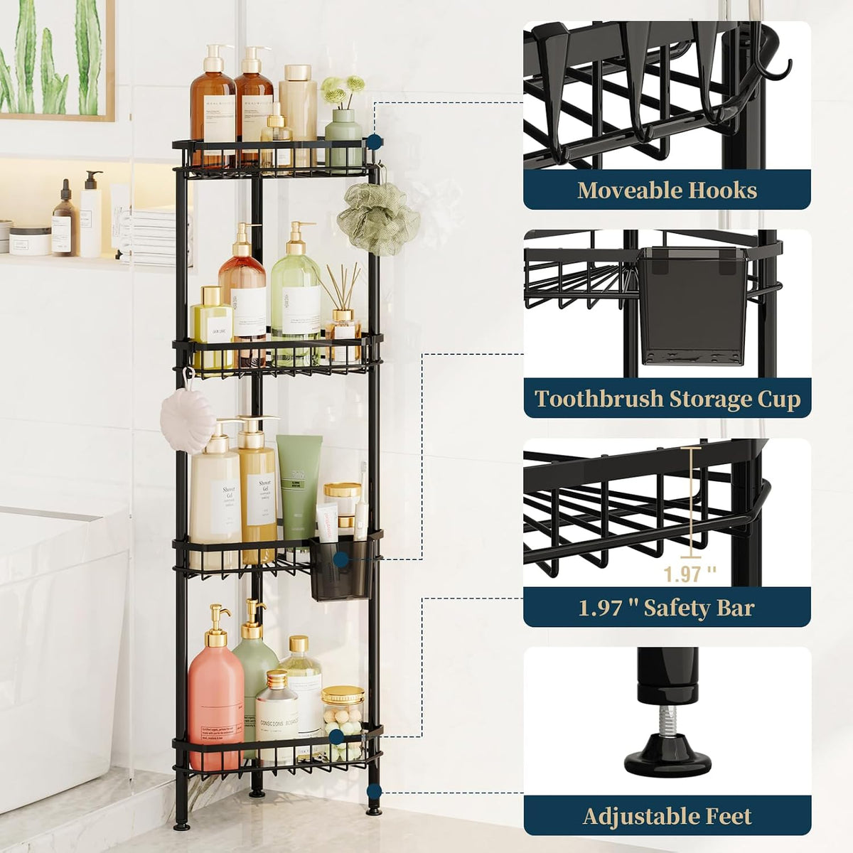 Corner Shower Caddy Stand - Rustproof Bathroom Organizer&Storage