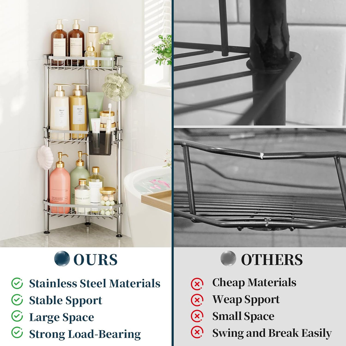 Corner Shower Caddy Stand - Rustproof Bathroom Organizer&Storage