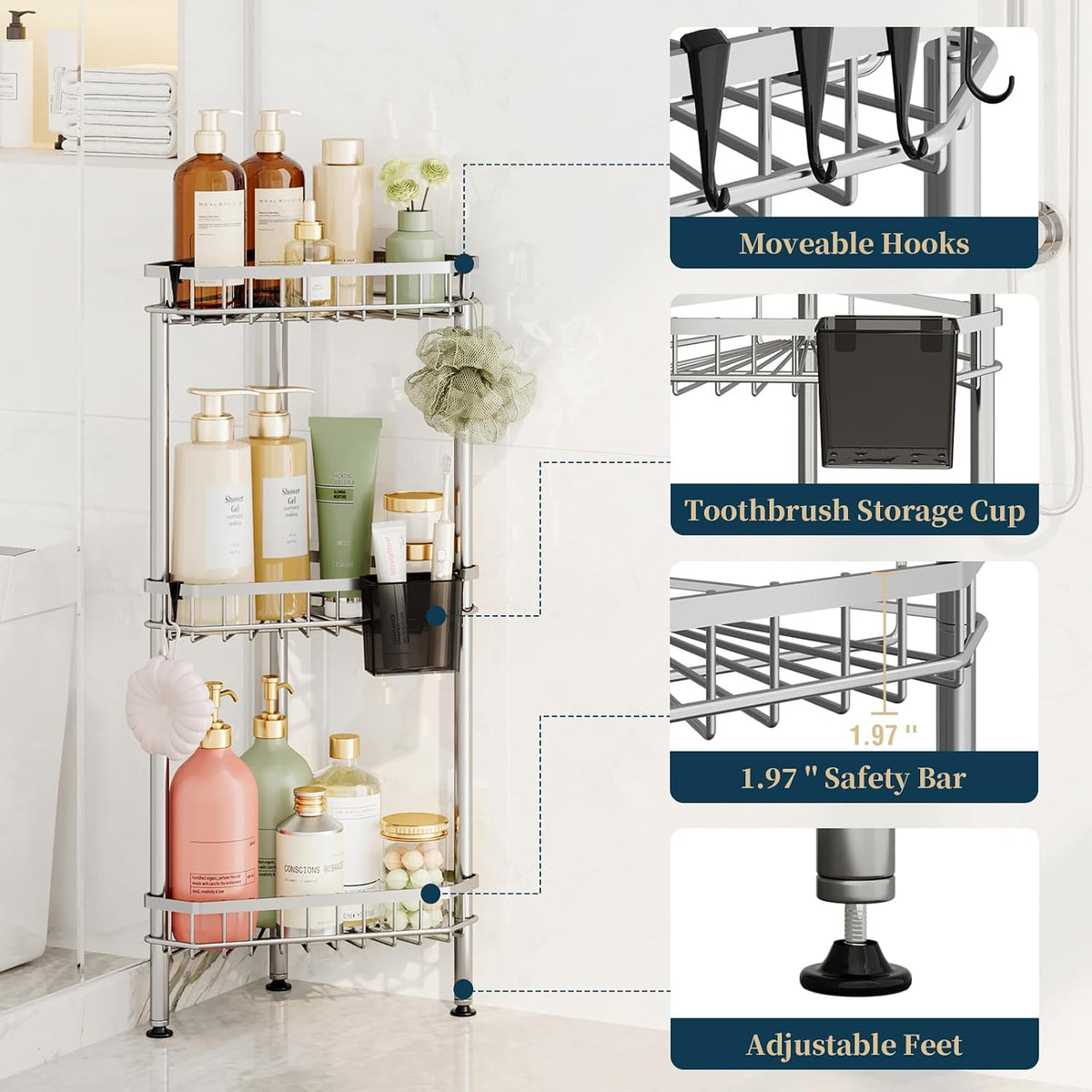 Corner Shower Caddy Stand - Rustproof Bathroom Organizer&Storage