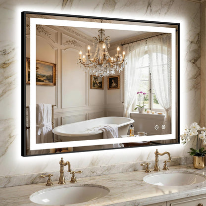 LED Bathroom Mirror with Lights, 30"x40" Black Framed Lighted Vanity Mirror