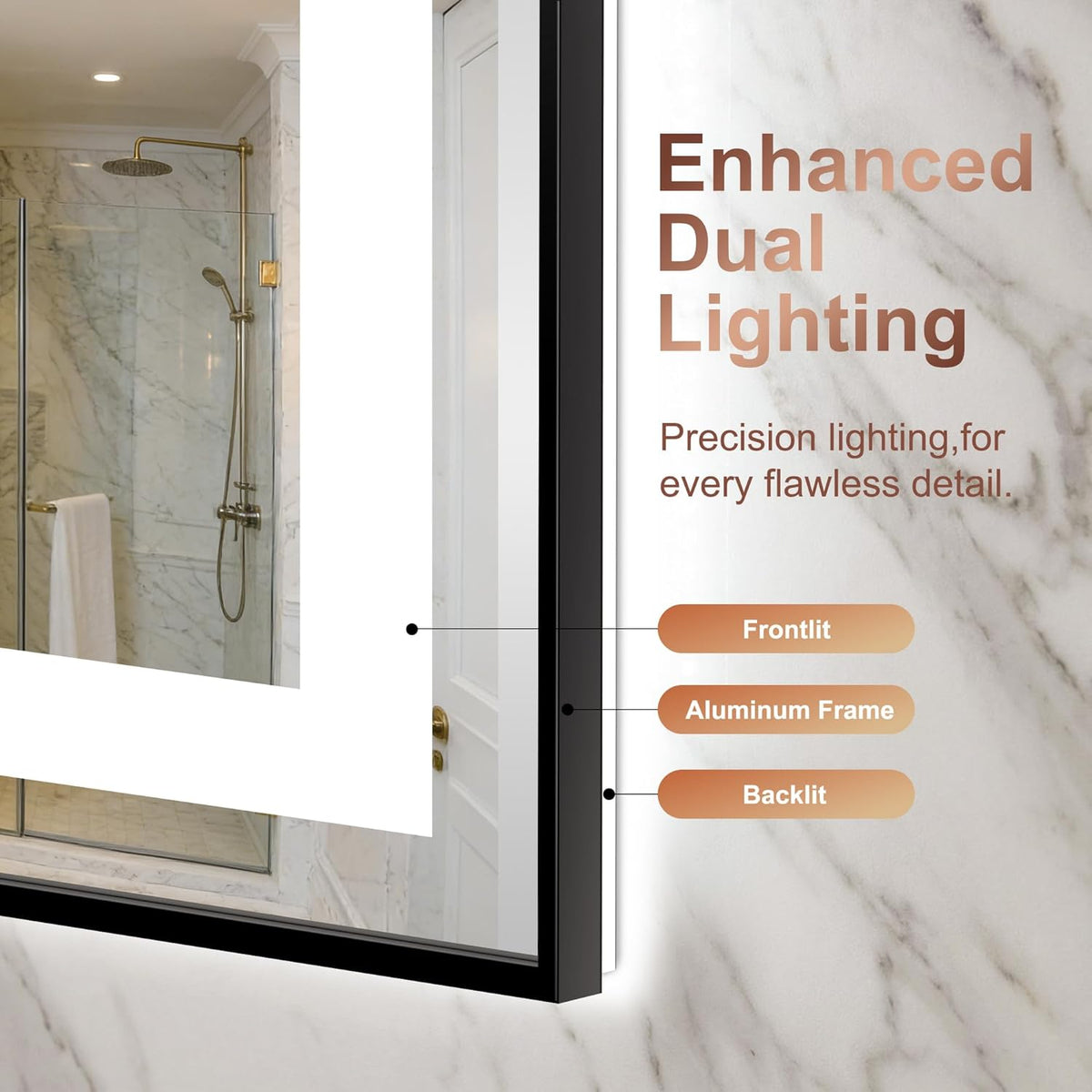 LED Bathroom Mirror with Lights, 30"x40" Black Framed Lighted Vanity Mirror