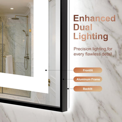 LED Bathroom Mirror with Lights, 30"x40" Black Framed Lighted Vanity Mirror