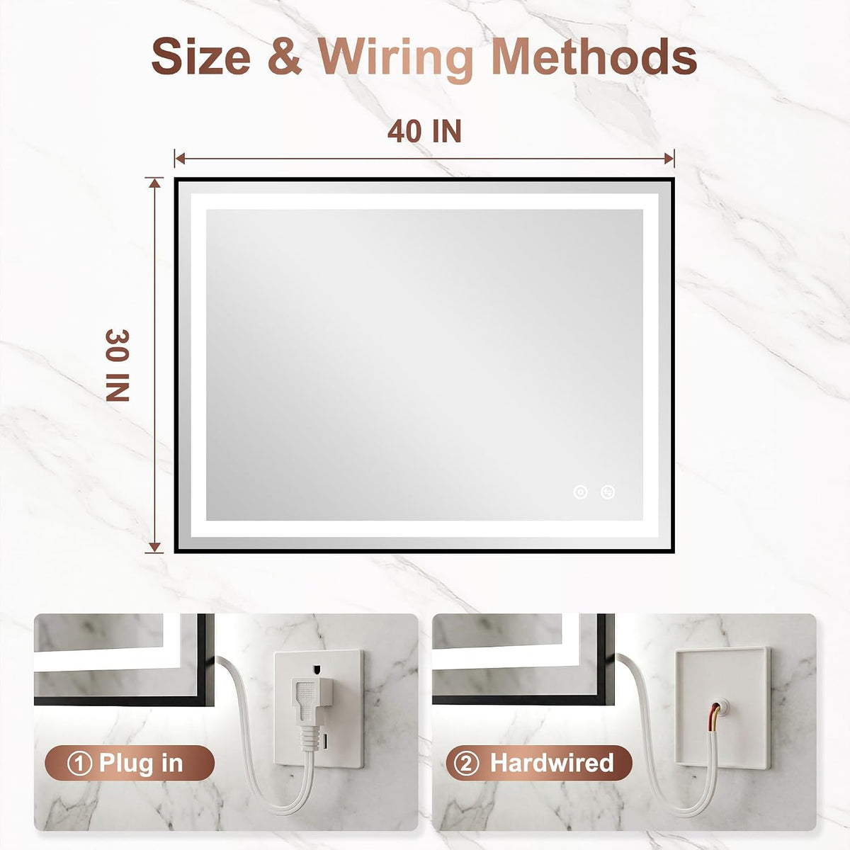 LED Bathroom Mirror with Lights, 30"x40" Black Framed Lighted Vanity Mirror