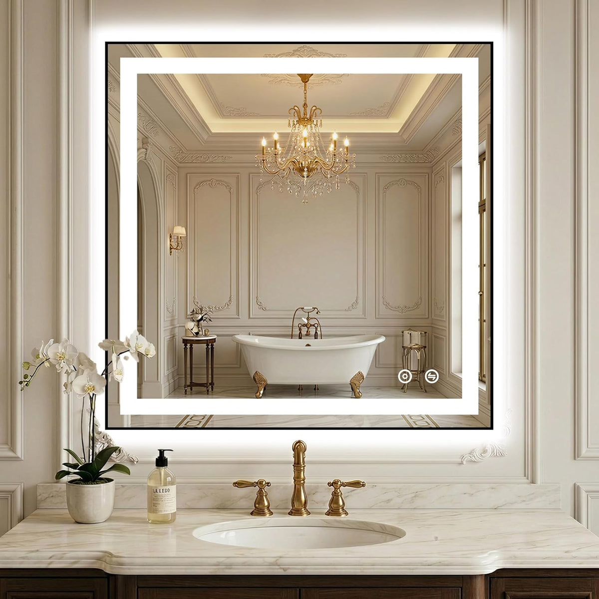 LED Bathroom Mirror with Lights, 30"x40" Black Framed Lighted Vanity Mirror