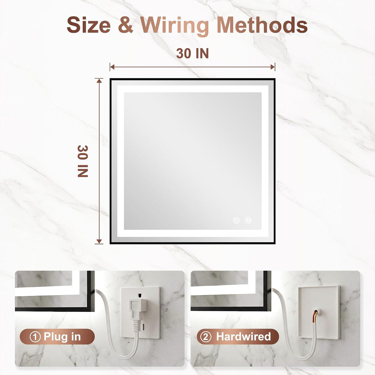 LED Bathroom Mirror with Lights, 30"x40" Black Framed Lighted Vanity Mirror